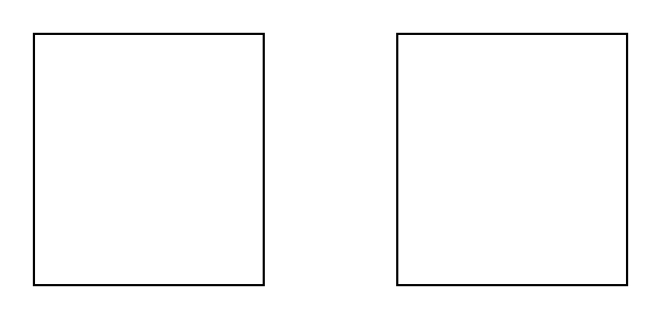 Zwei identische, nebeneinander stehende schwarze Quadrate mit weißer Füllung.