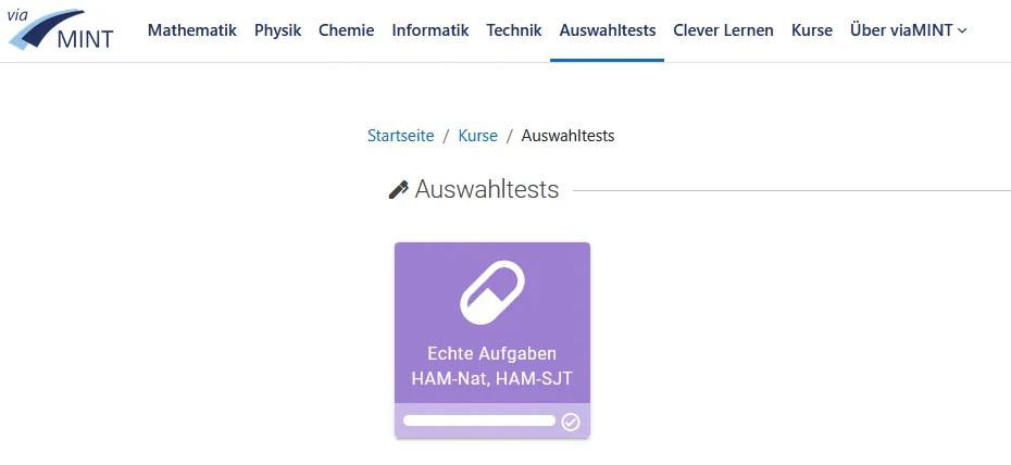 Screenshot des HAM-Nat-Bereiches auf der Lernplattform viaMINT
